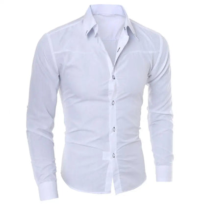 Men Shirts Solid Color Turn Down Collar Long Sleeve Shirts.