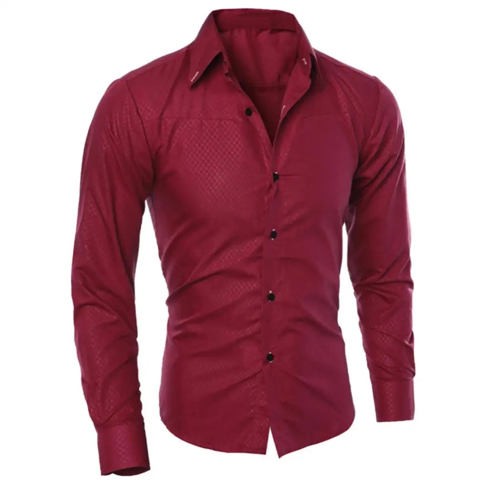 Men Shirts Solid Color Turn Down Collar Long Sleeve Shirts.
