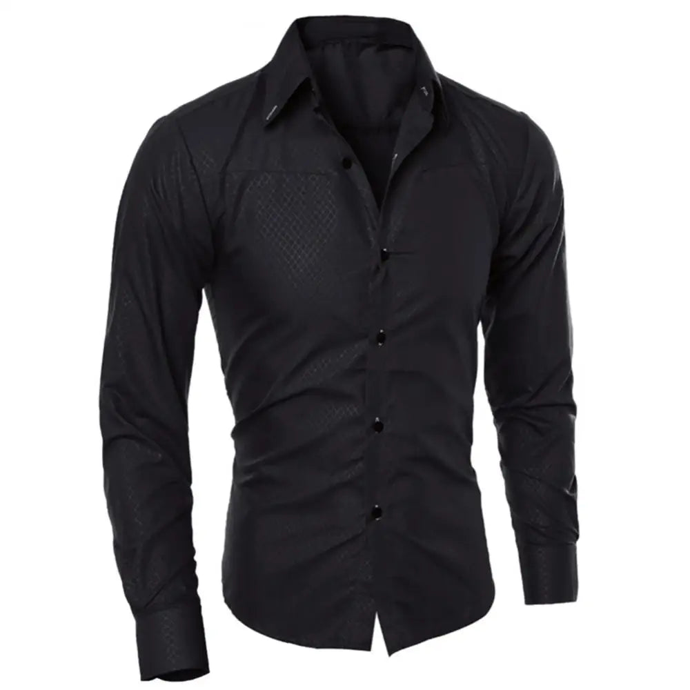 Men Shirts Solid Color Turn Down Collar Long Sleeve Shirts.
