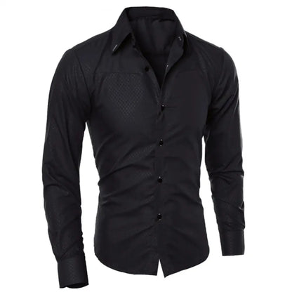 Men Shirts Solid Color Turn Down Collar Long Sleeve Shirts.