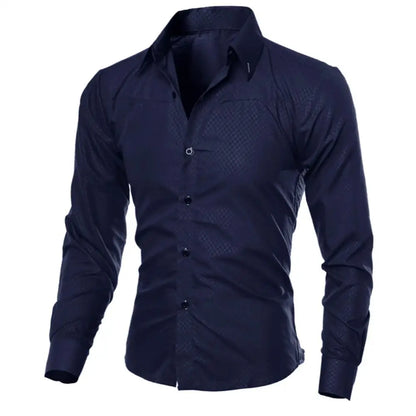 Men Shirts Solid Color Turn Down Collar Long Sleeve Shirts.