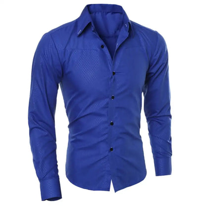 Men Shirts Solid Color Turn Down Collar Long Sleeve Shirts.